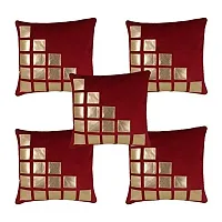 Freely ly Maroon Color Gold Leather Patches Cushion Cover (16X16 Inches) - Pack Of 5(Velvet)-thumb4