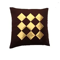 MSenterprise Cushion Covers Velvet Geometrical Shapes Digital Handmade Print Stitched - Set of 5 (Brown)-thumb1