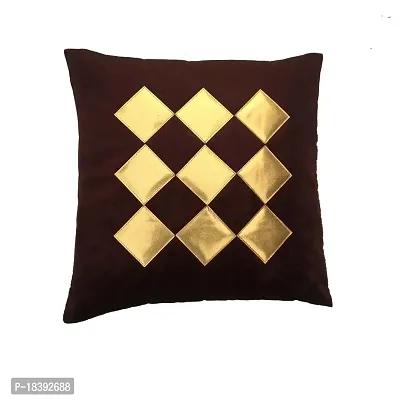 MSenterprise Cushion Covers Velvet Geometrical Shapes Digital Handmade Print Stitched - Set of 5 (Brown)-thumb2