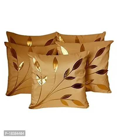 MSenterprises Cushion Cover Gold Leafes Cushion Cover 40x40 CMS (Pack of 5)-thumb0