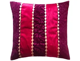 MSenterprises Cushion Cover Purple and Pink Velvet Patti Polyester Pack of 5(40x40 Cms Or 16x16 Inch)-thumb1