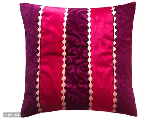 MSenterprises Cushion Cover Purple and Pink Velvet Patti Polyester Pack of 5(40x40 Cms Or 16x16 Inch)-thumb2