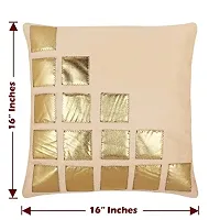 Freely Beige Color Gold Leather Patches Cushion Cover (16X16 Inches) - Pack of 5-thumb1