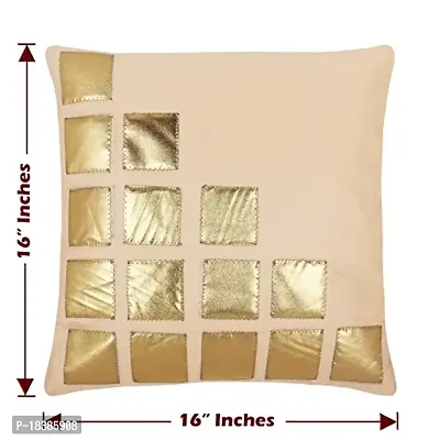 Freely Beige Color Gold Leather Patches Cushion Cover (16X16 Inches) - Pack of 5-thumb2