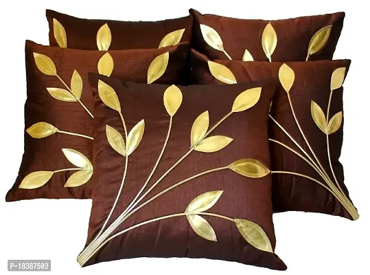 MSenterprise Cushion Covers Designer Soft Cotton Zip Close16x16 Inches - (Set of 5) - Brown-thumb0