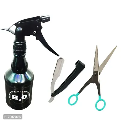 Black Hair Spray Bottle, Black Reti Scissor and Black Rezor Pack of 3