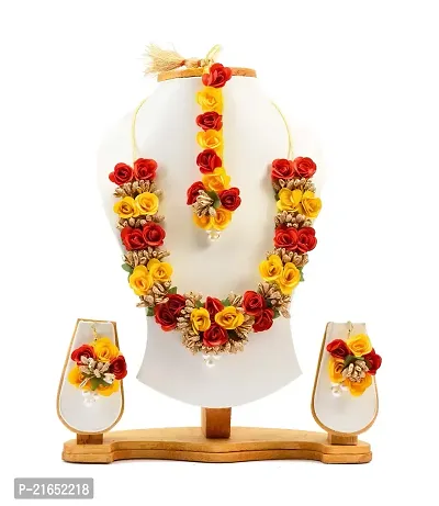 Haldi jewellery set for women bridal flower jewellery set for haldi bridal jewellery set for wedding Necklace, Earrings, Bracelet  Maang Tika set for Women  Girls (Mehandi/Haldi/Wedding/Bridal/Baby Shower)