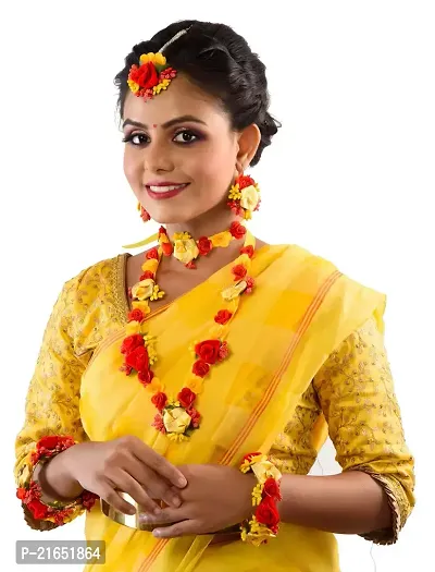 Haldi jewellery set for women bridal flower jewellery set for haldi bridal jewellery set for wedding Necklace, Earrings, Bracelet  Maang Tika set for Women  Girls (Mehandi/Haldi/Wedding/Bridal/Baby Shower)-thumb4