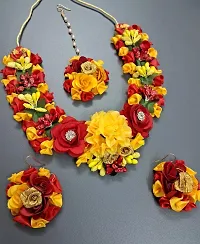 Haldi jewellery set for women bridal flower jewellery set for haldi bridal jewellery set for wedding Necklace, Earrings, Bracelet  Maang Tika set for Women  Girls (Mehandi/Haldi/Wedding/Bridal/Baby Shower)-thumb4