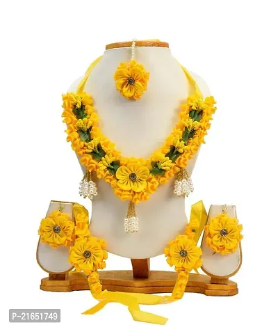 Haldi jewellery set for women bridal flower jewellery set for haldi bridal jewellery set for wedding Necklace, Earrings, Bracelet  Maang Tika set for Women  Girls (Mehandi/Haldi/Wedding/Bridal/Baby Shower)-thumb3