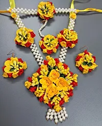 Haldi jewellery set for women bridal flower jewellery set for haldi bridal jewellery set for wedding Necklace, Earrings, Bracelet  Maang Tika set for Women  Girls (Mehandi/Haldi/Wedding/Bridal/Baby Shower)-thumb4