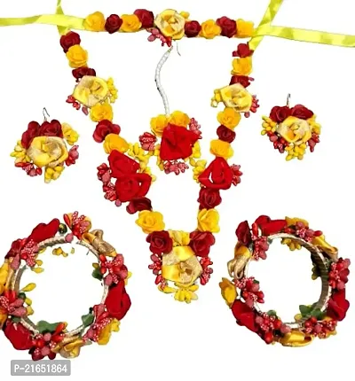 Haldi jewellery set for women bridal flower jewellery set for haldi bridal jewellery set for wedding Necklace, Earrings, Bracelet  Maang Tika set for Women  Girls (Mehandi/Haldi/Wedding/Bridal/Baby Shower)-thumb0