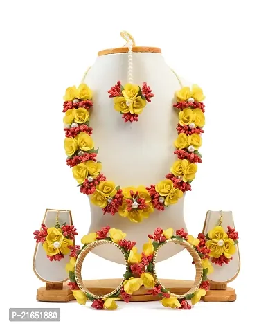 Haldi jewellery set for women bridal flower jewellery set for haldi bridal jewellery set for wedding Necklace, Earrings, Bracelet  Maang Tika set for Women  Girls (Mehandi/Haldi/Wedding/Bridal/Baby Shower)-thumb2