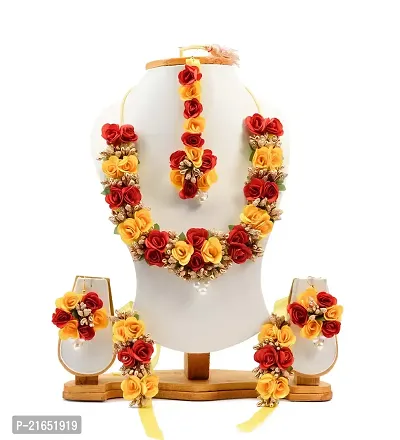 Haldi jewellery set for women bridal flower jewellery set for haldi bridal jewellery set for wedding Necklace, Earrings, Bracelet  Maang Tika set for Women  Girls (Mehandi/Haldi/Wedding/Bridal/Baby Shower)-thumb2