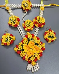 Haldi jewellery set for women bridal flower jewellery set for haldi bridal jewellery set for wedding Necklace, Earrings, Bracelet  Maang Tika set for Women  Girls (Mehandi/Haldi/Wedding/Bridal/Baby Shower)-thumb3