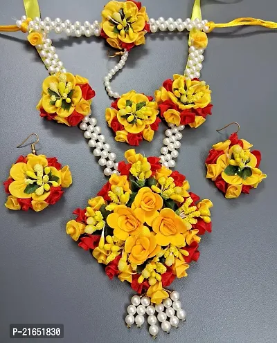 Haldi jewellery set for women bridal flower jewellery set for haldi bridal jewellery set for wedding Necklace, Earrings, Bracelet  Maang Tika set for Women  Girls (Mehandi/Haldi/Wedding/Bridal/Baby Shower)-thumb4