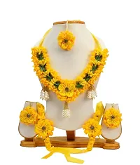 Haldi jewellery set for women bridal flower jewellery set for haldi bridal jewellery set for wedding Necklace, Earrings, Bracelet  Maang Tika set for Women  Girls (Mehandi/Haldi/Wedding/Bridal/Baby Shower)-thumb1