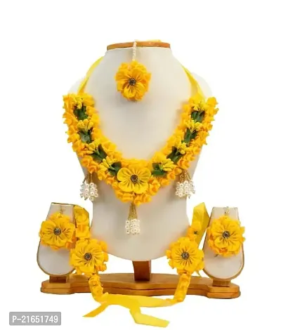 Haldi jewellery set for women bridal flower jewellery set for haldi bridal jewellery set for wedding Necklace, Earrings, Bracelet  Maang Tika set for Women  Girls (Mehandi/Haldi/Wedding/Bridal/Baby Shower)-thumb2