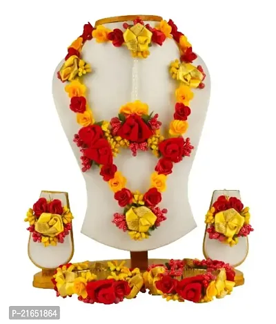 Haldi jewellery set for women bridal flower jewellery set for haldi bridal jewellery set for wedding Necklace, Earrings, Bracelet  Maang Tika set for Women  Girls (Mehandi/Haldi/Wedding/Bridal/Baby Shower)-thumb2