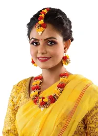 Haldi jewellery set for women bridal flower jewellery set for haldi bridal jewellery set for wedding Necklace, Earrings, Bracelet  Maang Tika set for Women  Girls (Mehandi/Haldi/Wedding/Bridal/Baby Shower)-thumb1