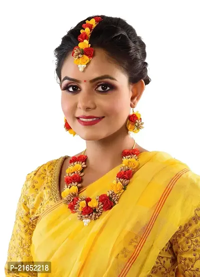 Haldi jewellery set for women bridal flower jewellery set for haldi bridal jewellery set for wedding Necklace, Earrings, Bracelet  Maang Tika set for Women  Girls (Mehandi/Haldi/Wedding/Bridal/Baby Shower)-thumb2