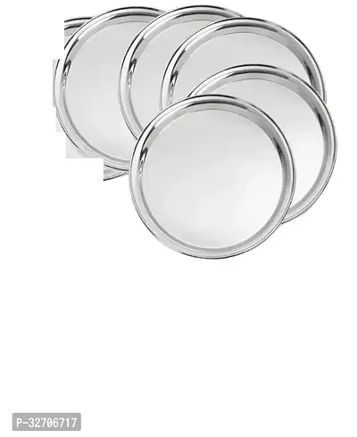 Stylish Stainless Steel Compartment Round Dinner Plate, 32cm (Silver) -Pack of 5-thumb0