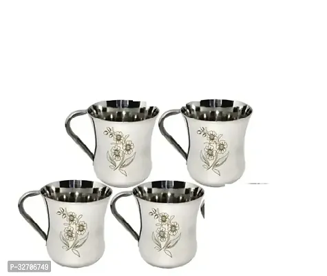 Stylish Stainless Steel Tea/ Coffee Cup Laser Finished,150 ML, Pack of 4-thumb0