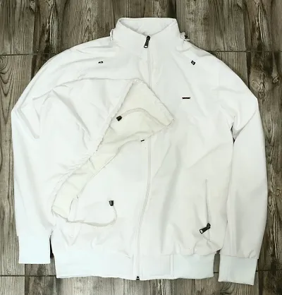 Men's  Boy's full sleeves White Windcheater Rice Knit Inside For Winter Wear Zipper Jacket