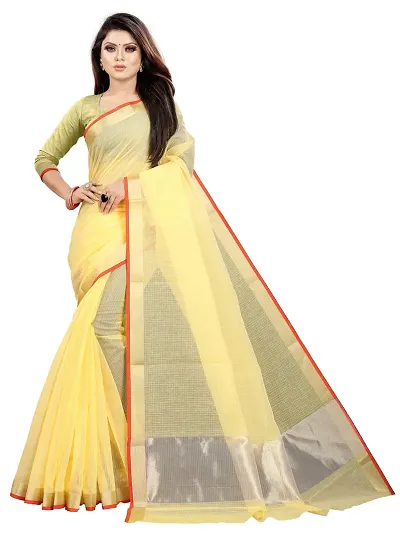 JS Clothing Mart Women's Manipuri Blend Saree With Blouse (Free Size_Yellow)