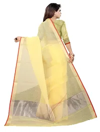 JS Clothing Mart Women's Manipuri Cotton Blend Saree With Blouse (Free Size_Yellow)-thumb1