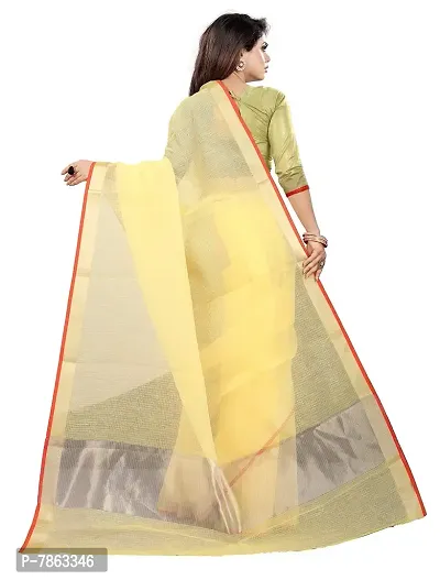 JS Clothing Mart Women's Manipuri Cotton Blend Saree With Blouse (Free Size_Yellow)-thumb2