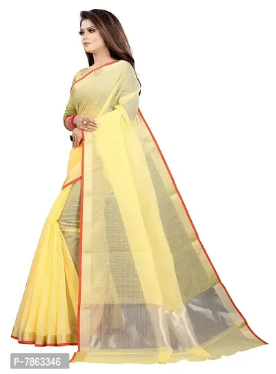 JS Clothing Mart Women's Manipuri Cotton Blend Saree With Blouse (Free Size_Yellow)-thumb5