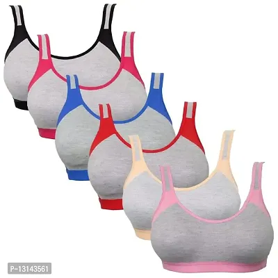 DEVANSHI GEMS Women's Cotton Non-Padded Non-Wired Regular Sports Bra (Multicolor) {Pack of 6} Size :- 34