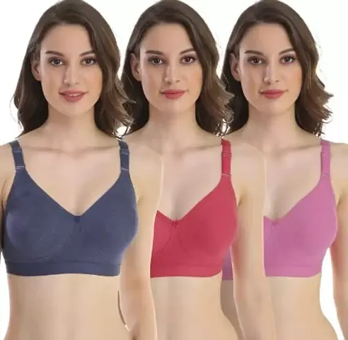DEVANSHI GEMS Women's Cotton Non-Padded Non-Wired Regular Everyday Bra {Multicolor} {Pack of 3} Size :- 38