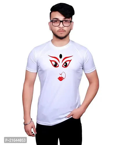 Round Neck Graphic Printed White T-Shirt-91 -S-thumb0