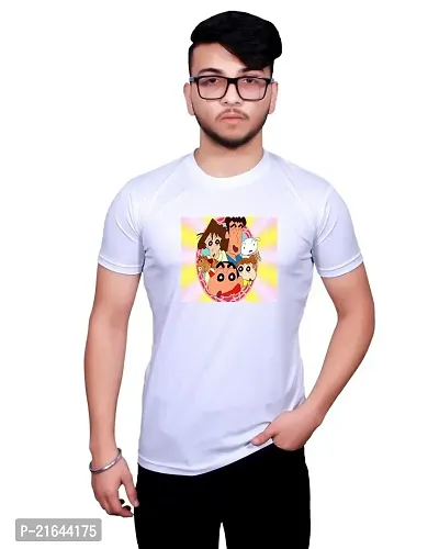 Round Neck Graphic Printed White T-Shirt-159 -S