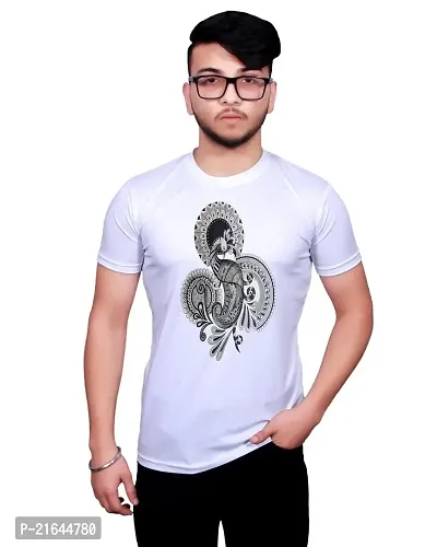 Round Neck Graphic Printed White T-Shirt-576 -S-thumb0