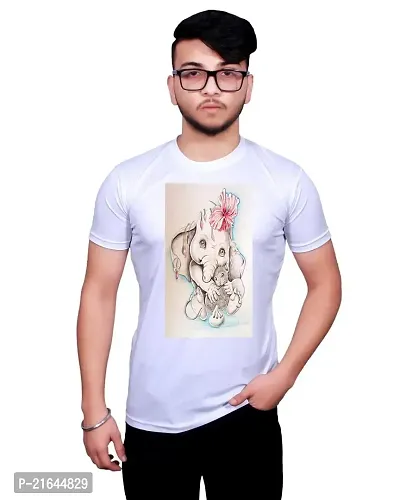 Round Neck Graphic Printed White T-Shirt-614 -S-thumb0