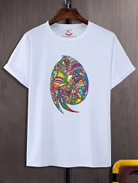 Round Neck Graphic Printed White T-Shirt-578 -S-thumb2