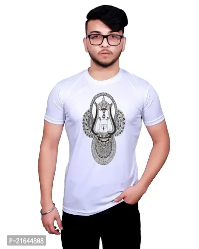 Round Neck Graphic Printed White T-Shirt-599 -S