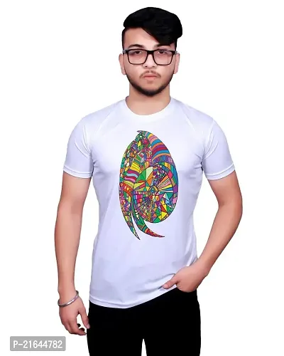 Round Neck Graphic Printed White T-Shirt-578 -S-thumb0