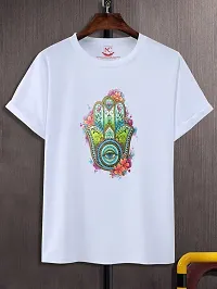 Round Neck Graphic Printed White T-Shirt-582 -S-thumb2