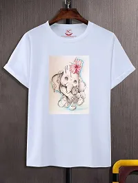 Round Neck Graphic Printed White T-Shirt-614 -S-thumb2