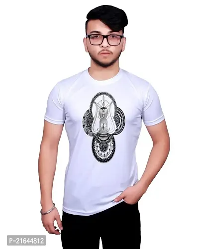 Round Neck Graphic Printed White T-Shirt-601 -S