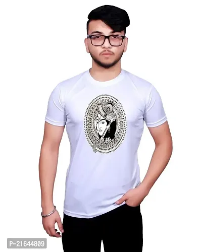 Round Neck Graphic Printed White T-Shirt-600 -S-thumb0