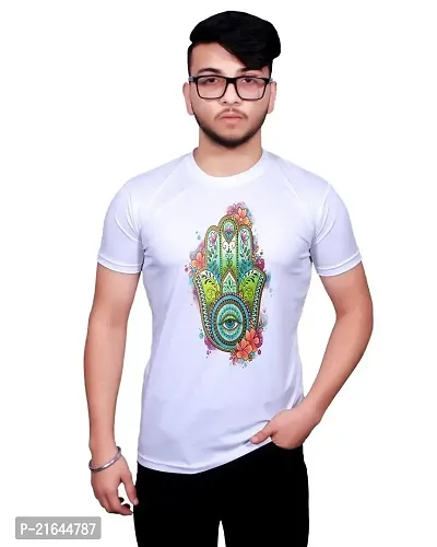 Round Neck Graphic Printed White T-Shirt-582 -S-thumb0