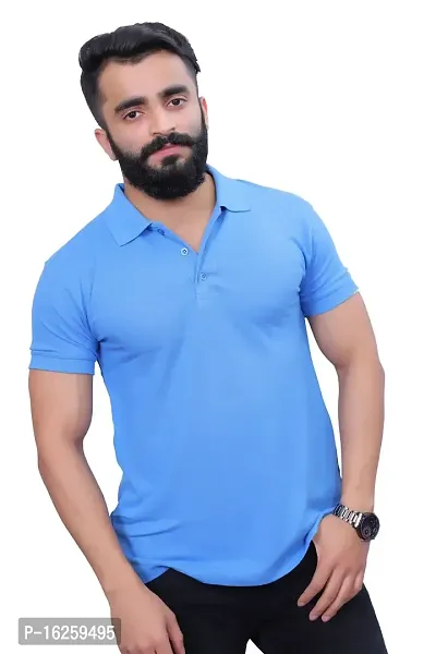 Sky Blue Color Polyester  Polo T-Shirt-thumb0