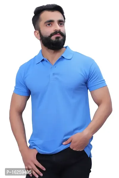 Sky Blue Color Polyester  Polo T-Shirt-thumb2