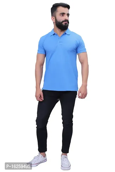 Sky Blue Color Polyester  Polo T-Shirt-thumb3