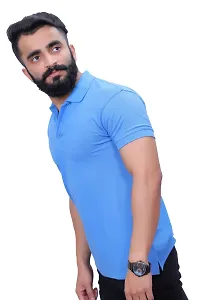 Sky Blue Color Polyester  Polo T-Shirt-thumb3